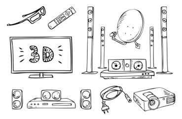 tv and sound household appliances vector set
