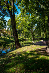 Fototapeta na wymiar Riga Canal in summertime that flows through the Bastion park