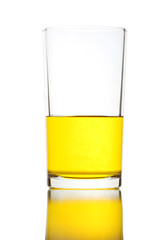 Yellow water in glass of isolated.