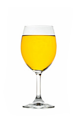 Yellow water in wine glass of isolated.