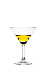 Yellow water in wine glass of isolated.