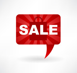 speech bubble icon with sale bag