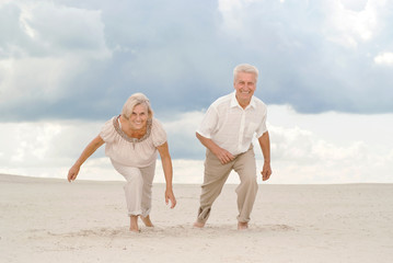 Charming elderly couple enjoy the sea breeze