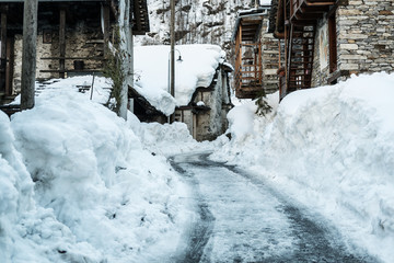 Street in old village, winter season - Sonogno
