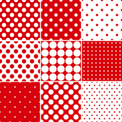 Red polka dot seamless patterns - obrazy, fototapety, plakaty