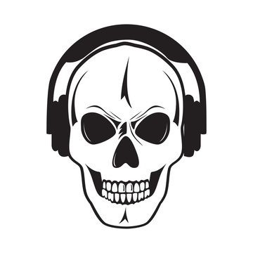 Jolly skull with headphones. Isolated object.?