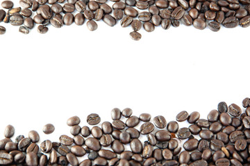 Roasted coffee beans in frame.