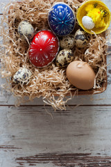 Colored eggs for Easter in a bowl