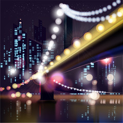 Abstract urban night landscape,parts of buildings and bridge.