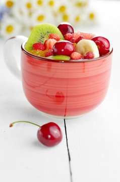 Red cup with fruits