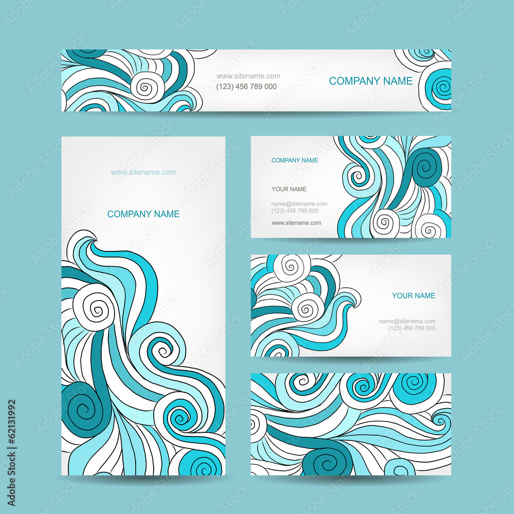 Poster set of business cards design with sea wave