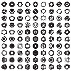 Collection of gear wheels isolated on white background - obrazy, fototapety, plakaty