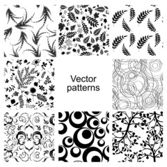 Set of 8 black seamless patterns for your design