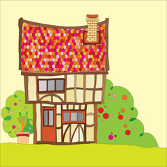 bright colored house of fruit bushes Tudor