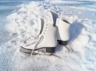 Acrylic prints Winter sports Women white skates. Abstract background on a winter sports theme