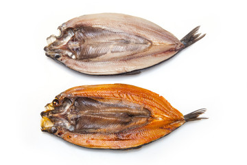 Kippers isolated on a white studio background.