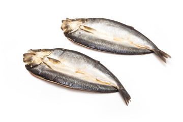 Kippers isolated on a white studio background.