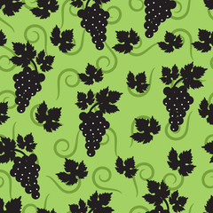 seamless green background with leaves and grapes