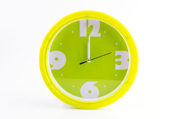 Green clock alarm isolated on white background