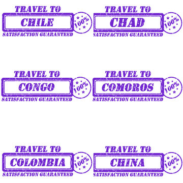 Set of stamps travel to chile,chad,congo,comoros,colombia,china