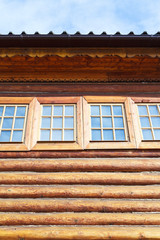windows of wood log house