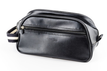 Naklejka premium Black leather handbag isolated white