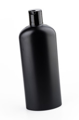 black plastic bottle lotion isolated white background