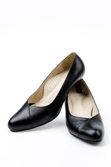 leather black shoes women isolated white background
