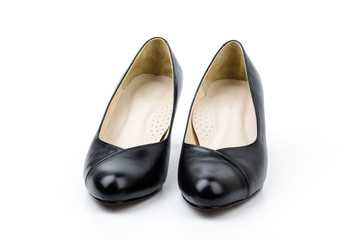 leather black shoes women isolated white background