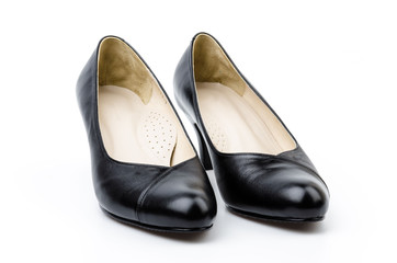 leather black shoes women isolated white background