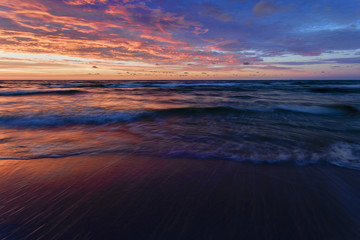 Fototapeta na wymiar Beach - sunset over the Baltic Sea, Poland