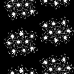 vector seamless black and white background pattern of daisies