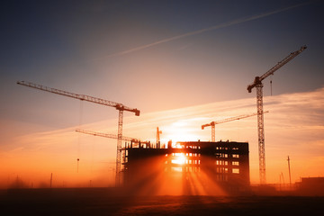 tower cranes at construction site - 62142760