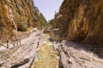 Mountain creek through Samaria gorge, island of Crete
