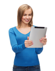 Fototapeta premium smiling girl with tablet pc computer