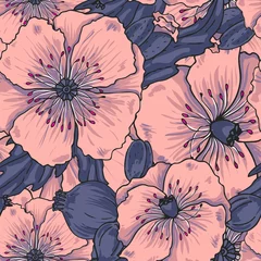 Papier Peint photo Lavable Coquelicots Fleurs de pavot rose - modèle sans couture de vecteur