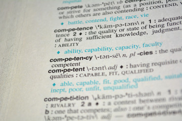 Dictionary definition of the word competency