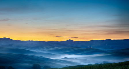 Fototapeta premium Tuscany landscape at dawn, Pienza, Val d'Orcia, Italy