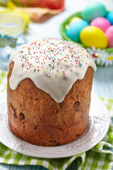 Cake and colorful eggs for Easter