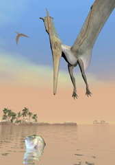 Pteranodon dinosaurs fishing - 3D render © Elenarts