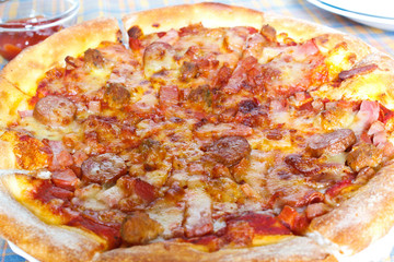 Meat deluxe pizza.