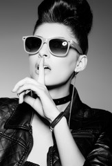 beautiful punk woman model wearing sun glasses - 62154518