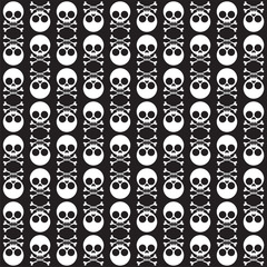vector seamless pattern with skulls and bones black background