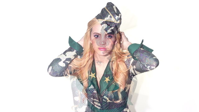 beautiful female dance wearing sexy army costume