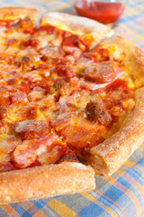 Meat deluxe pizza.