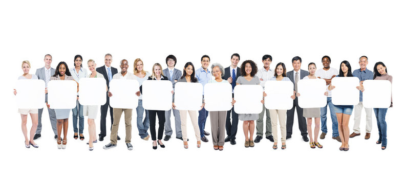 Multi-Ethnic Group Of People Holding 12 Blank Boxes