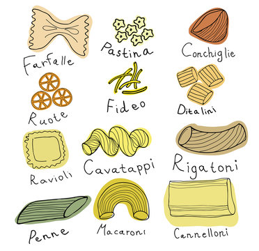 Pasta collection drawings vector set
