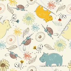 babies hand draw seamless pattern with animals