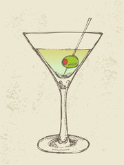 Hand drawn illustration of iced cocktail