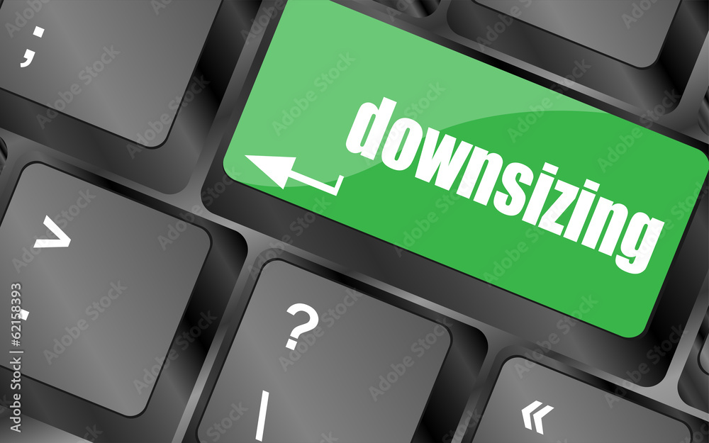 Poster cloud icon with downsizing word on computer keyboard key